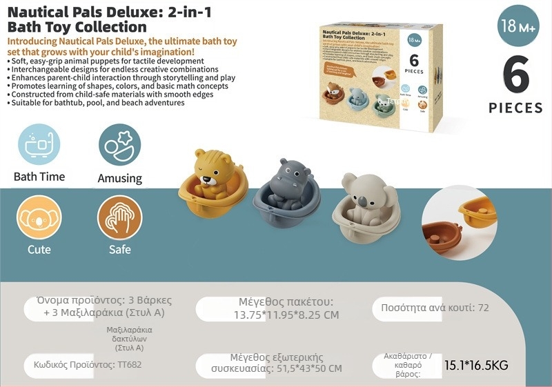 Παιχνίδια νερού για βρέφη και νήπια – Στοίβονται πλωτά βάρκες με ζωάκια για τα δάχτυλα (Υλικό: Πλαστικό; Λειτουργία: Στοίβωση βαρκακιών; Κατηγορία: Παιχνίδια νερού; Ηλικία: 0–3 ετών)