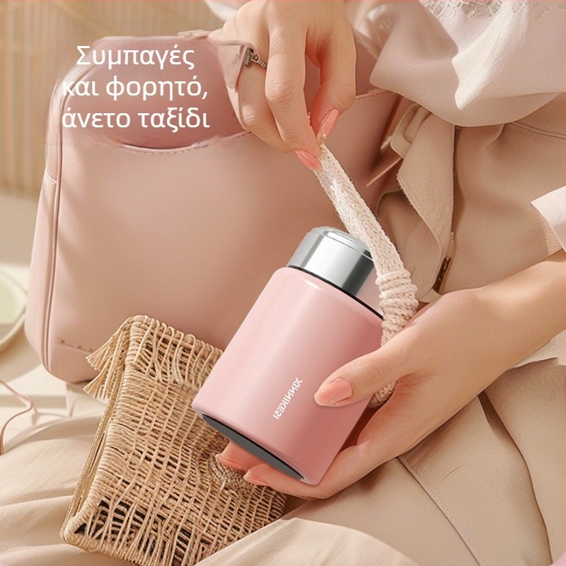 Μίνι θερμός για γυναίκες, φορητός και συμπαγής, με διαχωρισμό τσαγιού και νερού; εσωτερικός θάλαμος 316 ατσάλι, εξωτερικό περίβλημα 304 ατσάλι, κενού 0–6 ώρες, προσαρμόσιμο λογότυπο