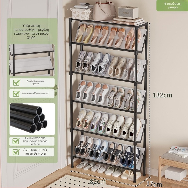 Ράφι παπουτσιών πόρτας για στενό διάδρομο, πολυεπίπεδο εσωτερικό οργανωτής με 3–6 επιπέδων και οδηγίες εγκατάστασης