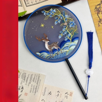 Στρογγυλό βεντάλι με μεταξωτή κέντημα, μεταλλικός δακτύλιος, κινέζικο στυλ