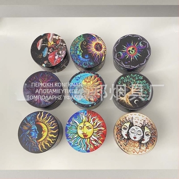 Αλεστήρας τσιγάρων από κράμα ψευδάργύρου, τεσσάρων στρώσεων, UV εκτύπωση, δυνατότητα εκτύπωσης λογότυπου