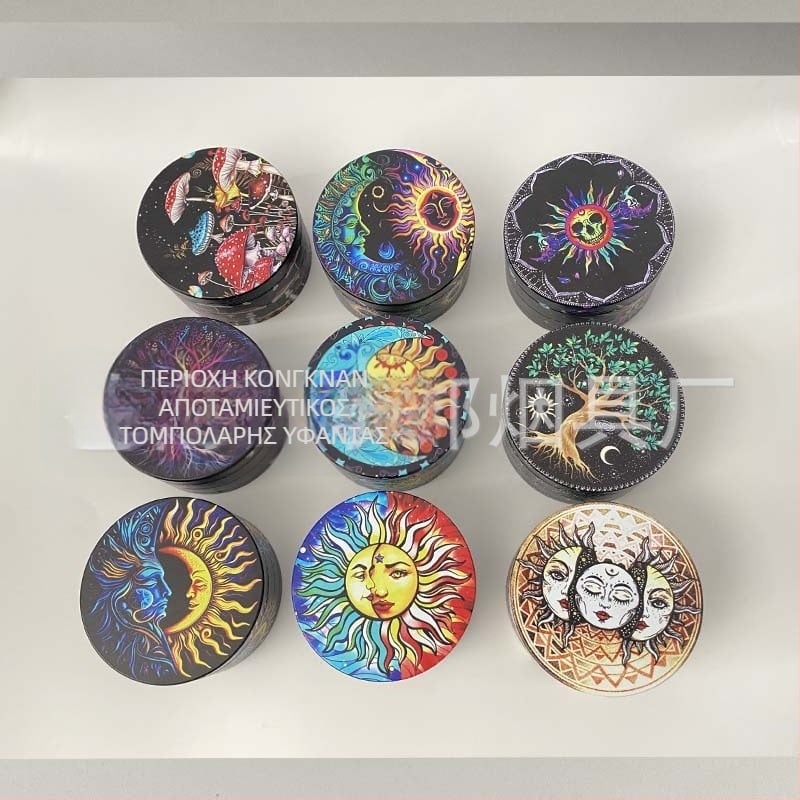 Αλεστήρας τσιγάρων από κράμα ψευδάργύρου, τεσσάρων στρώσεων, UV εκτύπωση, δυνατότητα εκτύπωσης λογότυπου