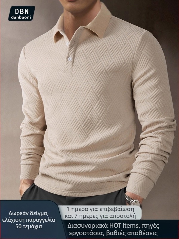 Πόλο πουκάμισο με μακριά μανίκια, άνετη γραμμή, διαπνέον πολυεστέρας, ασύμμετρος σχεδιασμός, κατάλληλο για την άνοιξη