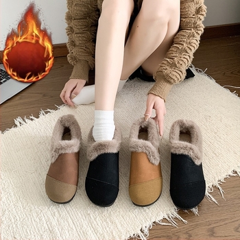 Γυναικείοι vintage slip-on loafers με βελούδινη επένδυση, στρογγυλή μύτη, πάνω μέρος από τεχνητό PU, καουτσούκ σόλα, χαμηλό τακούνι 1-3 cm, μοτίβο color-block, φθινοπωρινό-χειμερινό