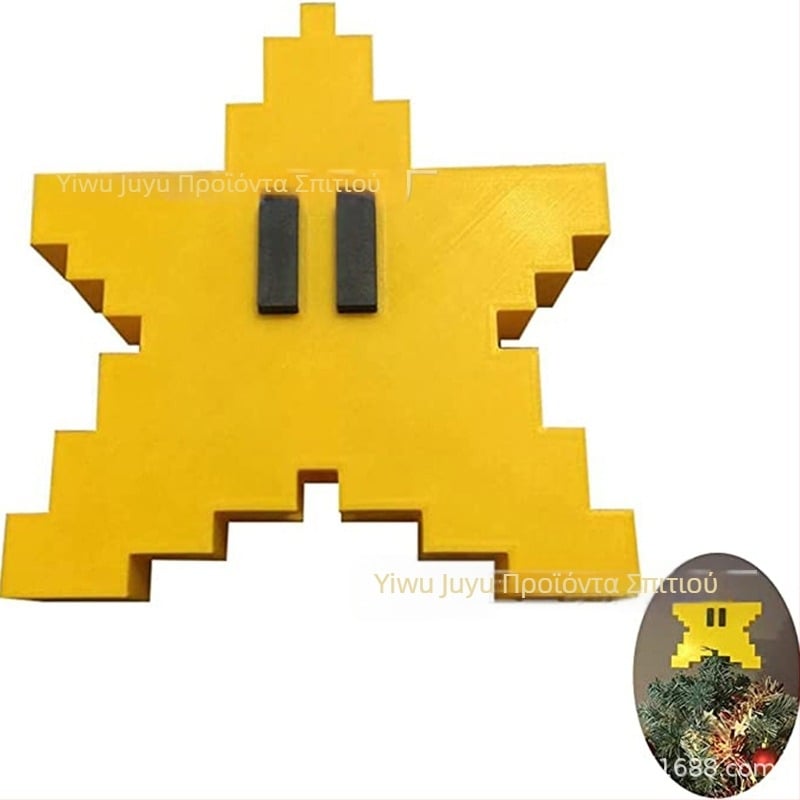 Κορυφή χριστουγεννιάτικου δέντρου σε Mario στυλ, αστέρι 3D pixel mosaic, πλαστικό