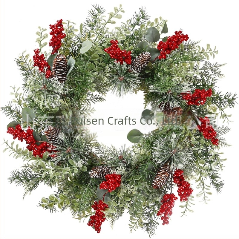 Τεχνητή χριστουγεννιάτικη γιρλάντα με φυσικό ράταν, χειροποίητη διακόσμηση για εσωτερική πόρτα, τοίχο και παράθυρο.