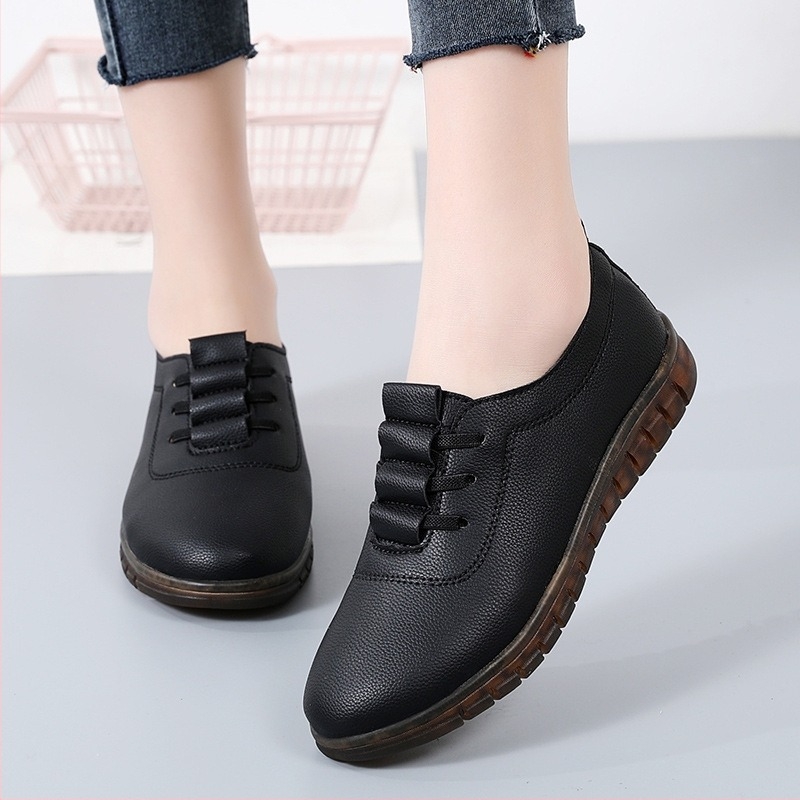 Γυναικείες bean shoes, στρογγυλή μύτη, PU επάνω μέρος, ελαστικό κλείσιμο, χαμηλό τακούνι