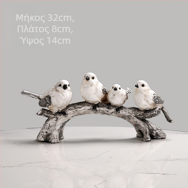 Rooftop φιγούρα από ρητίνη με οικογένεια πουλιών – μινιμαλιστικό γλυκό διακοσμητικό για βάση τηλεόρασης και ντουλάπι κρασιού