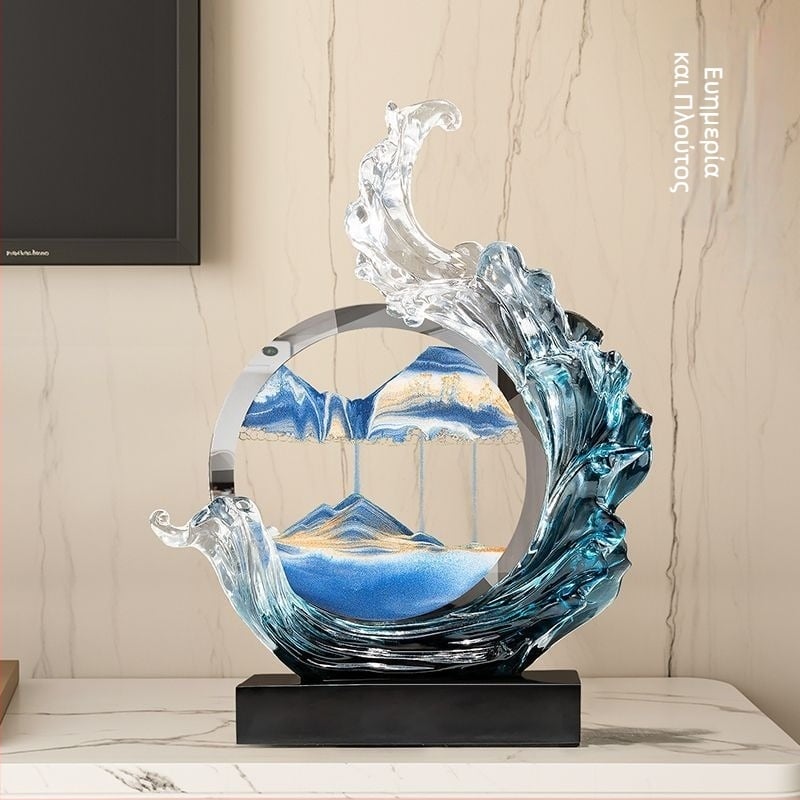 Διακοσμητικό έργο τέχνης με ρέουσα άμμο - Lion Family, ρητίνη, στυλ ελαφριάς πολυτέλειας, επιχειρηματικό δώρο