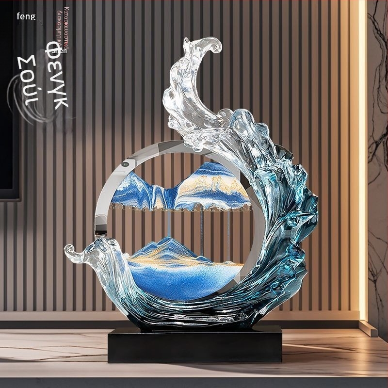 Διακοσμητικό έργο τέχνης με ρέουσα άμμο - Lion Family, ρητίνη, στυλ ελαφριάς πολυτέλειας, επιχειρηματικό δώρο