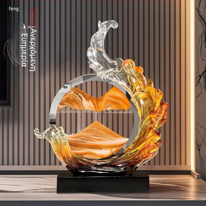 Διακοσμητικό έργο τέχνης με ρέουσα άμμο - Lion Family, ρητίνη, στυλ ελαφριάς πολυτέλειας, επιχειρηματικό δώρο