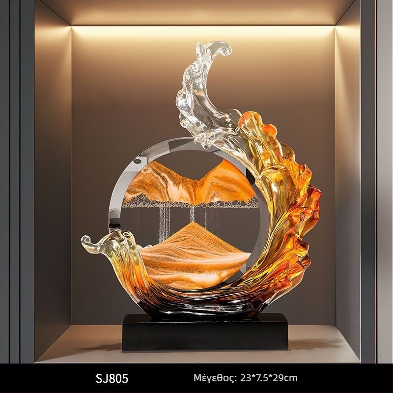 Διακοσμητικό έργο τέχνης με ρέουσα άμμο - Lion Family, ρητίνη, στυλ ελαφριάς πολυτέλειας, επιχειρηματικό δώρο