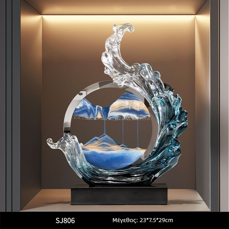 Διακοσμητικό έργο τέχνης με ρέουσα άμμο - Lion Family, ρητίνη, στυλ ελαφριάς πολυτέλειας, επιχειρηματικό δώρο