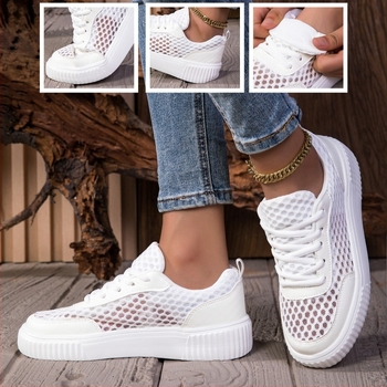 Unisex casual platform sneakers με πλέγμα στην επάνω επιφάνεια, κορδόνια, χαμηλό προφίλ, EVA ενδιάμεση σόλα, καουτσούκ εξωτερική σόλα