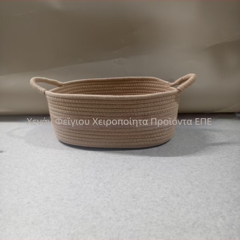 Οβάλ καλάθι αποθήκευσης από βαμβακερό σκοινί με περιτυλιγμένη λαβή για οικιακή οργάνωση, μάρκα Flying feather, κατάλληλο για παιχνίδια κατοικίδίων και μικροαντικείμενα