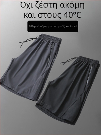 Ανδρικά καλοκαιρινά σορτς από ice-silk ύφανση, ελαφριά, μεσαία μέση, ελαστικό ύφασμα, ίσια γραμμή