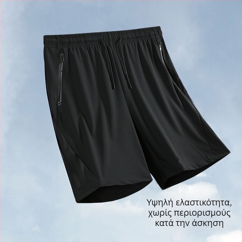 Ανδρικά καλοκαιρινά σορτς από ice-silk ύφανση, ελαφριά, μεσαία μέση, ελαστικό ύφασμα, ίσια γραμμή