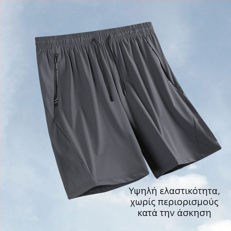 Ανδρικά καλοκαιρινά σορτς από ice-silk ύφανση, ελαφριά, μεσαία μέση, ελαστικό ύφασμα, ίσια γραμμή