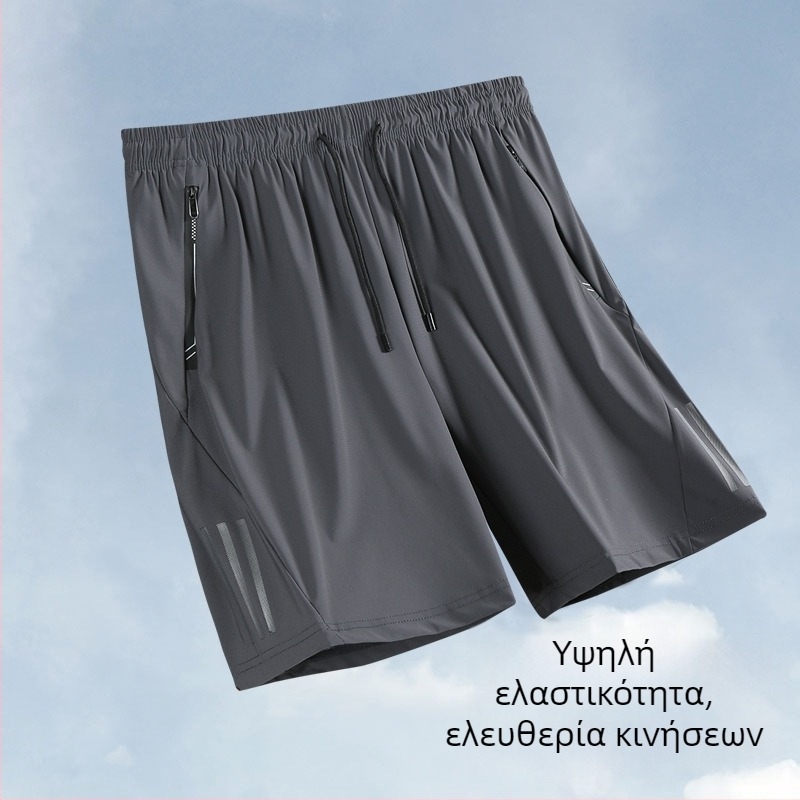 Ανδρικά καλοκαιρινά σορτς από ice-silk ύφανση, ελαφριά, μεσαία μέση, ελαστικό ύφασμα, ίσια γραμμή