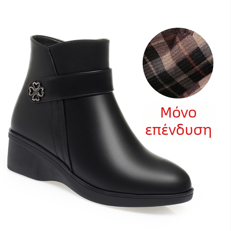 Χειμερινά μποτάκια με 3-5 cm chunky wedge heel, υψηλό επάνω μέρος, PU επάνω, γούνινη επένδυση για ζεστασιά