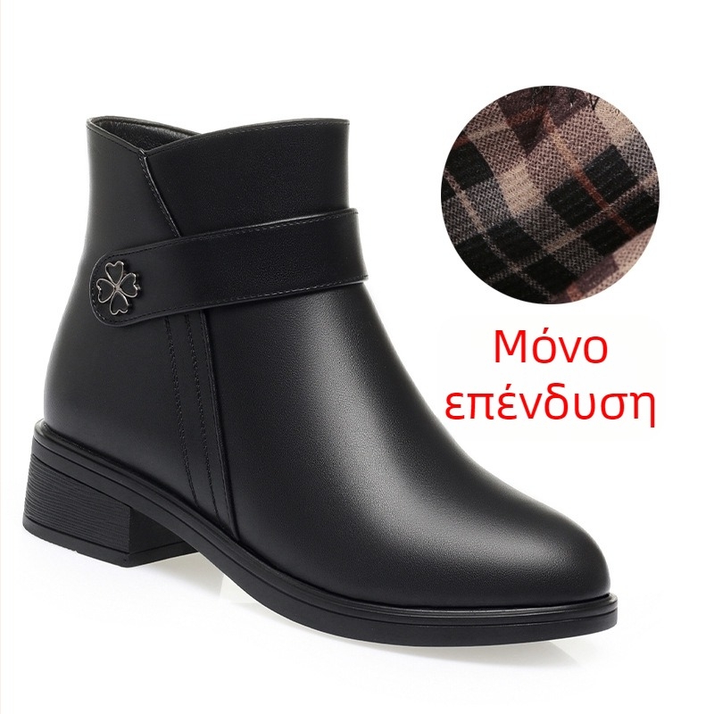 Χειμερινά μποτάκια με 3-5 cm chunky wedge heel, υψηλό επάνω μέρος, PU επάνω, γούνινη επένδυση για ζεστασιά