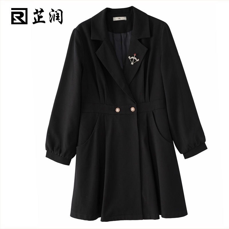 Γυναικείο παλτό σε κορεατικό στυλ, μεσαίου μήκους, διπλό κούμπωμα, πολυεστερικό ύφασμα