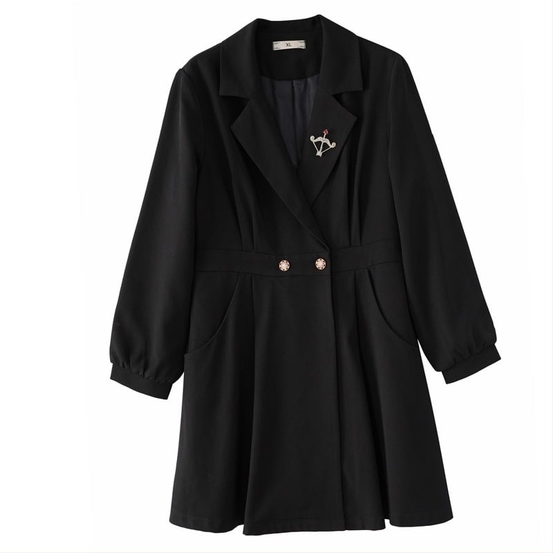Γυναικείο παλτό σε κορεατικό στυλ, μεσαίου μήκους, διπλό κούμπωμα, πολυεστερικό ύφασμα