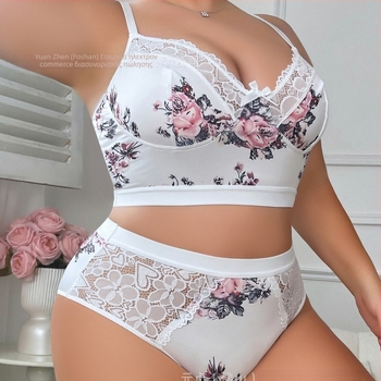 Σετ εσωρούχων με floral δαντέλα και διακόσμηση φιογκού, άνετο και διαπνέον, Πολυεστέρας 95% / Σπάντεξ, για νέους 18–40 ετών, κατάλληλο για όλες τις εποχές