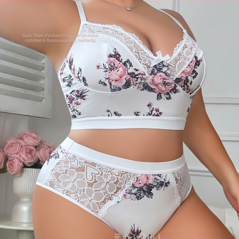 Σετ εσωρούχων με floral δαντέλα και διακόσμηση φιογκού, άνετο και διαπνέον, Πολυεστέρας 95% / Σπάντεξ, για νέους 18–40 ετών, κατάλληλο για όλες τις εποχές