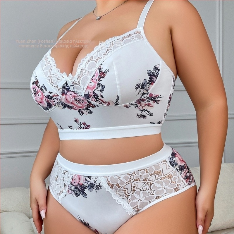 Σετ εσωρούχων με floral δαντέλα και διακόσμηση φιογκού, άνετο και διαπνέον, Πολυεστέρας 95% / Σπάντεξ, για νέους 18–40 ετών, κατάλληλο για όλες τις εποχές