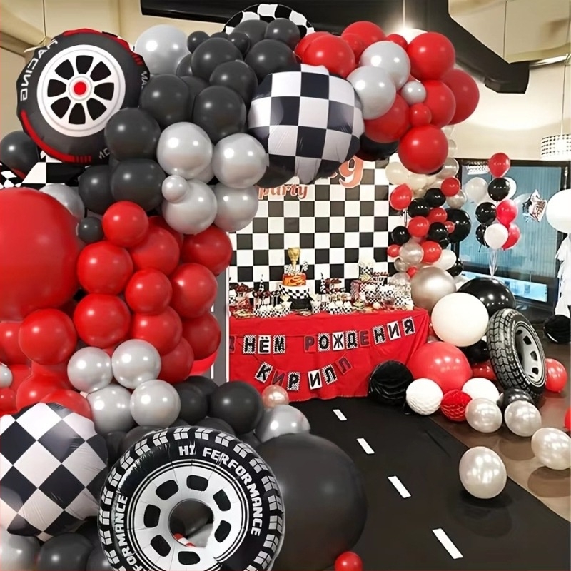 Σετ μπαλονιών για αψίδα σε πάρτι γενεθλίων με θεμα αγώνων — μπαλόνια από αλουμινίου φιλμ, ακανόνιστος σχηματισμός, κυκλικό σχέδιο