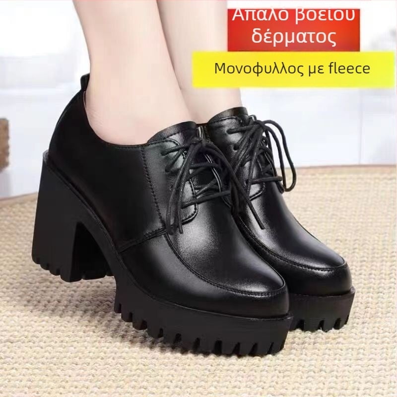 Γυναικείες μποτάκια αστραγάλη με 6-8 cm φαρδύ τακούνι, κορδόνια, PU επάνω μέρος, μυτερή μύτη, εσωτερική επένδυση από συνθετική γούνα