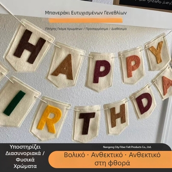 Μπάρνερ γενεθλίων με σημαίες — σημαίες από μη υφαντό ύφασμα, κείμενο χαραγμένο, προσαρμοσμένο λογότυπο, χωρίς κοντάρι, συσκευασμένες σε OPP σακούλα.