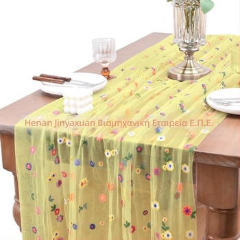 Σημαία τραπεζιού με κέντημα φλοράλ σε διαφανές πολυεστέρα, αγροτικό στυλ, μοτίβο γρασιδιού, δυνατότητα προσαρμογής