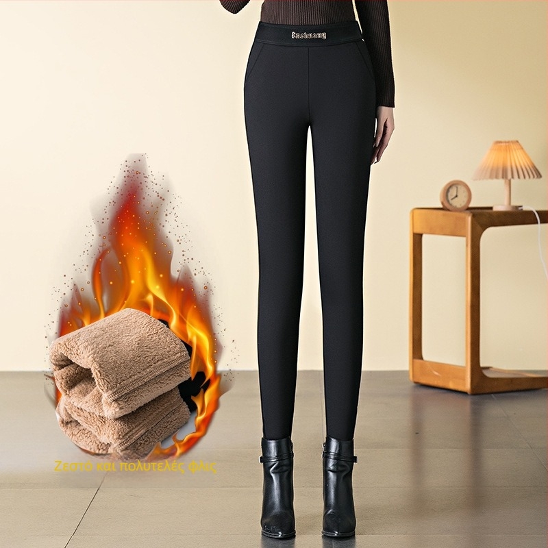 Γυναικείες κάλτσες με φλίς επένδυση για χειμώνα, πυκνές και ζεστές, υψηλή μέση, ελαστικές, στενή γραμμή μολυβιού