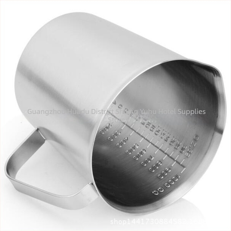 304 ανοξείδωτο κανάκι μέτρησης με ενσωματωμένη κλίμακα, κατάλληλο για τσάι με γάλα και καφέ, πολλά μοντέλα με διαβαθμίσεις και ανοχή ±100 ml.