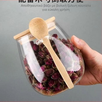 Γυάλινο βάζο τσαγιού με κουτάλι — γυαλί υψηλής βορσιλικότητας, χειροποίητη ζωγραφισμένη επιφάνεια, στυλ εθνικού/νέου κινεζικού μοτίβου, δυνατότητα εκτύπωσης λογότυπου