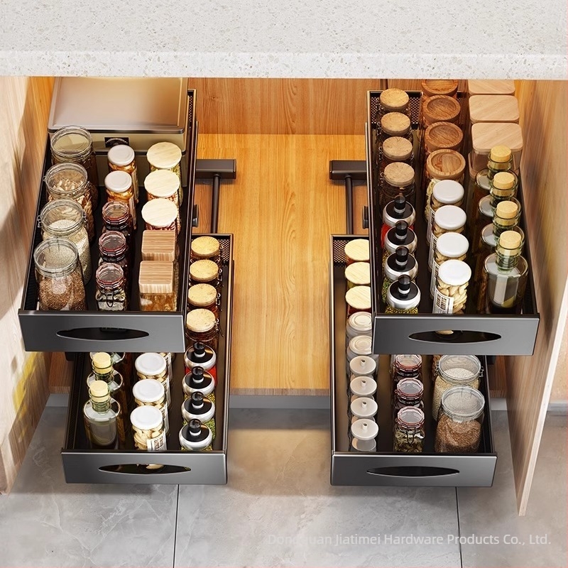 Ράφι αποθήκευσης κάτω από τον νεροχύτη, ρυθμιζόμενο καλάθι εντός ντουλαπιού, πολυλειτουργικός συρόμενος οργανωτής πολλαπλών επιπέδων