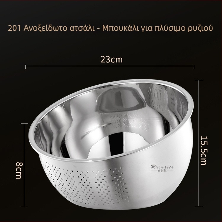 Δοχείο αποστράγγισης με κεκλιμένο πάτο από ανοξείδωτο χάλυβα 304, παχυσμένος σχεδιασμός, πολυλειτουργικό για πλύσιμο λαχανικών, φρούτων και ρυζιού