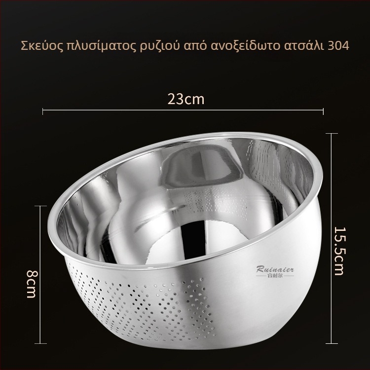 Δοχείο αποστράγγισης με κεκλιμένο πάτο από ανοξείδωτο χάλυβα 304, παχυσμένος σχεδιασμός, πολυλειτουργικό για πλύσιμο λαχανικών, φρούτων και ρυζιού