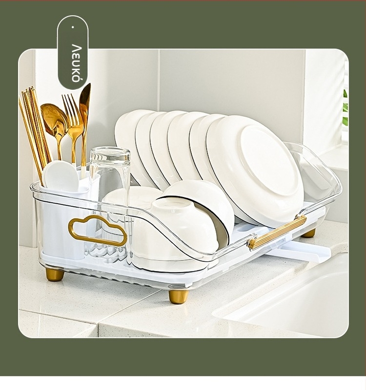 Πλαστικό ράφι αποστράγγισης με ορθογώνιο δίσκο για μπολ και μαχαιροπίρουνα