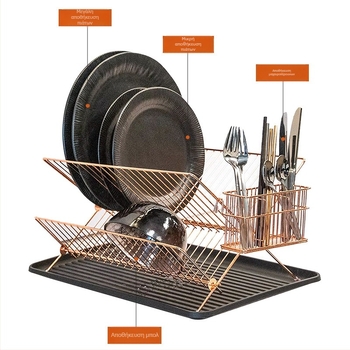 Ράφι πιάτων με Χ-σχήμα, αναδιπλούμενο από σύρμα σιδήρου, κουζίνας, προέλευση Guangdong, 2024