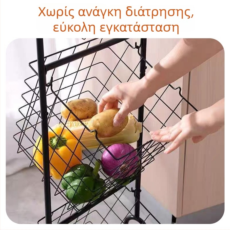 Τριών επιπέδων δάπεδου κουζίνας αποθήκευσης καλάθι – σιδερένια κατασκευή, μοντέλο JG-Z40, οργανωτής φρούτων και λαχανικών