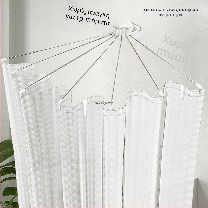 Σετ κουρτίνας μπάνιου από ανοξείδωτο χάλυβα - ράγα σε σχήμα τόξου, ημι-κυκλικού σχήματος γωνιακή κατασκευή με διπλωτό σχεδιασμό, χωρίς διάτρηση, UL πιστοποιημένο