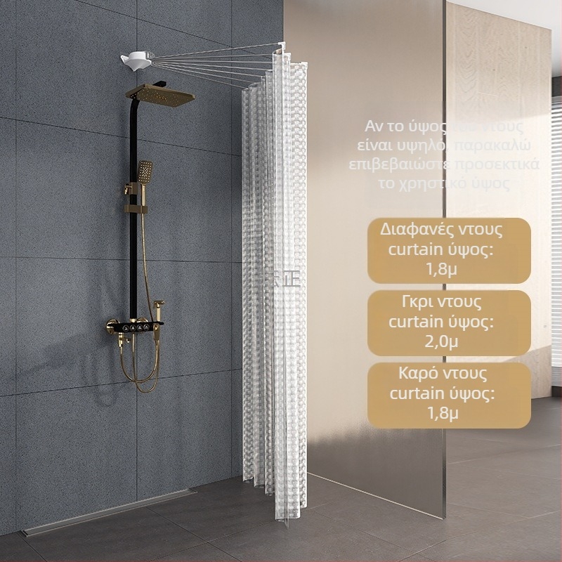 Σετ κουρτίνας μπάνιου από ανοξείδωτο χάλυβα - ράγα σε σχήμα τόξου, ημι-κυκλικού σχήματος γωνιακή κατασκευή με διπλωτό σχεδιασμό, χωρίς διάτρηση, UL πιστοποιημένο