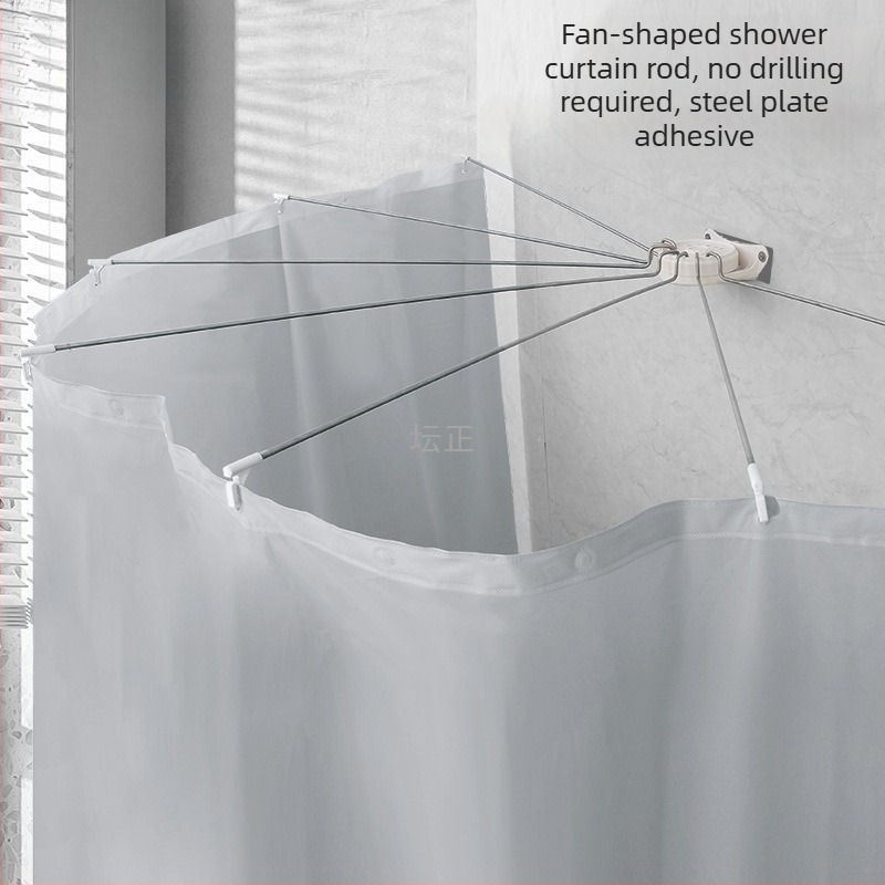 Σετ κουρτίνας μπάνιου από ανοξείδωτο χάλυβα - ράγα σε σχήμα τόξου, ημι-κυκλικού σχήματος γωνιακή κατασκευή με διπλωτό σχεδιασμό, χωρίς διάτρηση, UL πιστοποιημένο