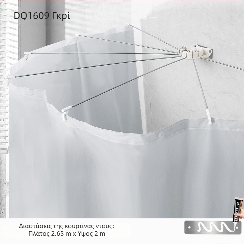 Σετ κουρτίνας μπάνιου από ανοξείδωτο χάλυβα - ράγα σε σχήμα τόξου, ημι-κυκλικού σχήματος γωνιακή κατασκευή με διπλωτό σχεδιασμό, χωρίς διάτρηση, UL πιστοποιημένο