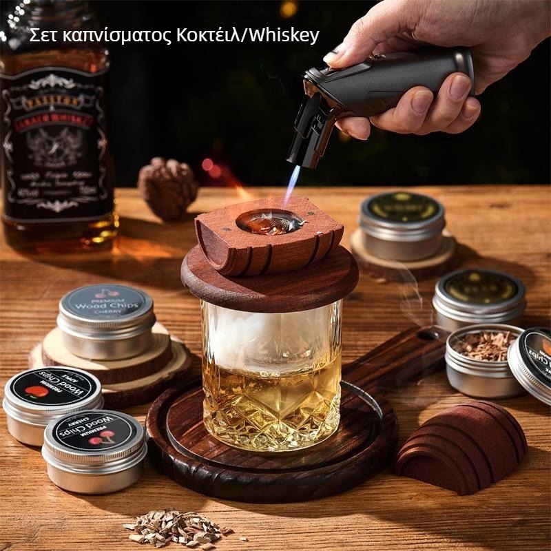 Σετ καπνίσματος ουίσκι με βαρέλι και φρουτώδες ξύλο για κοκτέιλ – δώρο