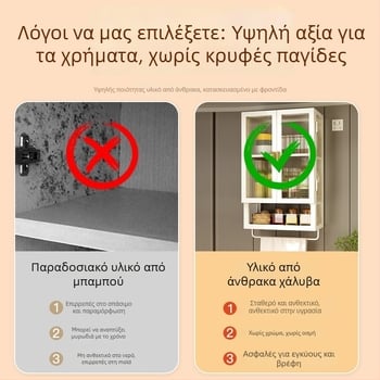 Επιτοίχιο ράφι αποθήκευσης μπάνιου με 2–3 επίπεδα, φινίρισμα με πούδρα, μοντέρνο μινιμαλιστικό στυλ