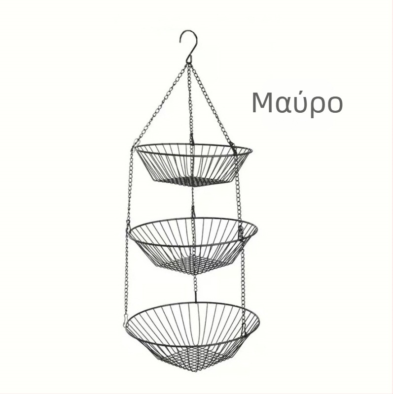 Τριών επιπέδων μεταλλικό καλάθι φρούτων, διάτρητο σχέδιο, αναδιπλούμενο, μοντέρνο μινιμαλιστικό στυλ